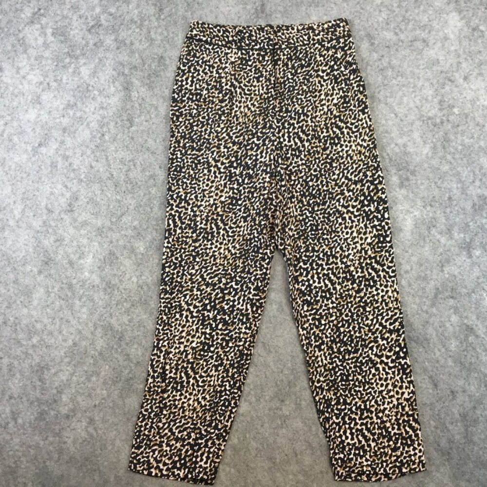TOPSHOP Pants 2 Leopard Print High Rise Straight Pleated Career Casual Brown